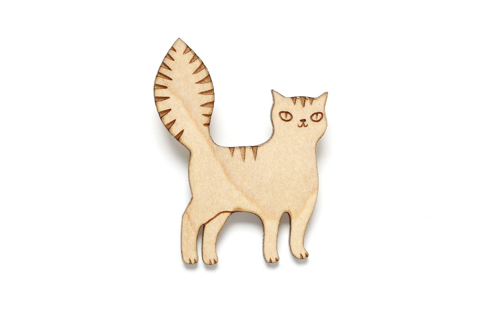 Broche Chat Malicieux En Wood D'érable - Anstecknadel Mit Laser-Decoupé Accessoire Félin Mignon Geschenk-Chaton von lesfollesmarquises