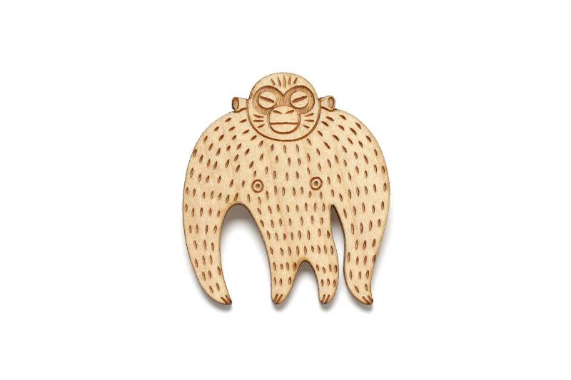 Broche Singe En Bois Decoupé Au Laser - Pin's Primat Bijou Gorille Orang-Outan Jungle Animal Schimpanse Hominidé von lesfollesmarquises