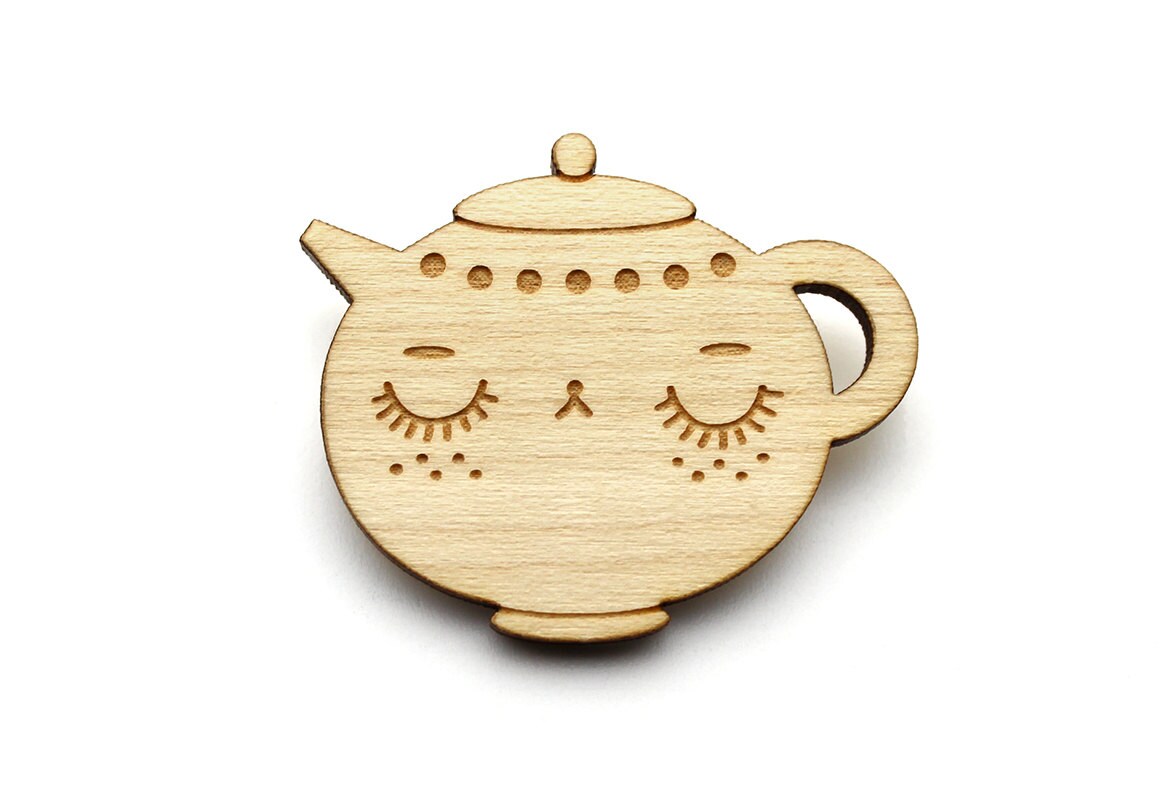 Broche Théière - Broche Personnage Thé Mignon Bois D'érable Découpé Au Laser Graphique Minimaliste Poétique Romantique von lesfollesmarquises