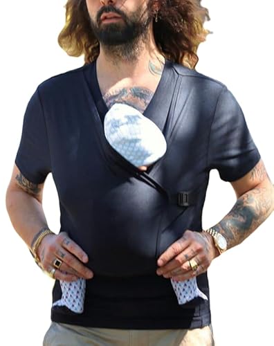 letaofang Herren Känguru Papa T-Shirt Haut An Haut Babytrage Baby Tanktops, 2 in 1 Känguru-Babytrage Lässiges T-Shirt Baby Tanktops von letaofang