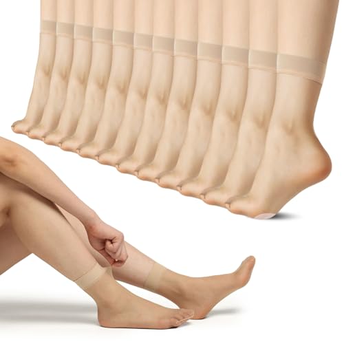 12 Paar Durchsichtig Damen Nylon Dünn Socken Nylonstrümpfe Damen Nylon Socken Söckchen Seidenfein Baumwolle Sohle 20 DEN Transparente Feinsöckchen Womens Sheer Ankle Socks mit Verstärkten Zehen von letcdfer