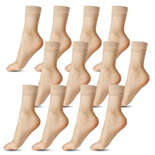 12Paar Damen Durchsichtig Söckchen Matt Transparente Nylon Feinsöckchen Hautfar Nylonstrümpfe Damen Nylon Socken Knöchelhoche Feinstrümpfe für Frauen Verstärkte Zehen Seidensocken Sheer Socken Frauen von letcdfer