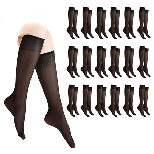 16Paar Nylonstrümpfe Damen Kniestrümpfe Damen Nylonstrümpfe Nylon Kniestrümpfe Dünn Nylonstrümpfes Transparent Feinkniestrümpfe schwarz Elastische Weiche Nylonsocken Feinstrumpfsöckchen für Frauen von letcdfer