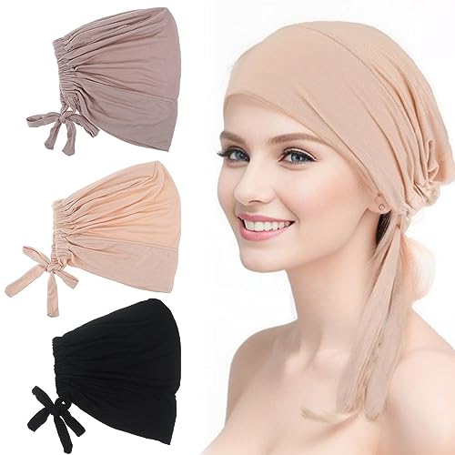 3pcs Turban Damen Kopftuch Damen Frauen Undercap Hijab Unterschal Hijab Frauen Verstellbare Islamische Muslimische Unterschal Hijab Cap mit Tie Back Solid Color Hijab Mütze Kopfbedeckung Chemo Damen von letcdfer