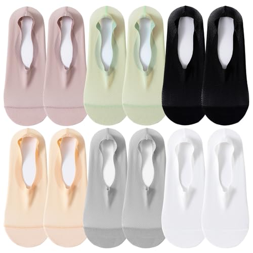 letcdfer 6 Paar Invisible Ballerina Sock Füßlinge Socken Damen Unsichtbare Sneakersocken Damen Atmungsaktiv Füsslinges No Show Rutschfeste Socke No Show Nylon Socken Sommer Sneakersocken, Mehrfarbi von letcdfer