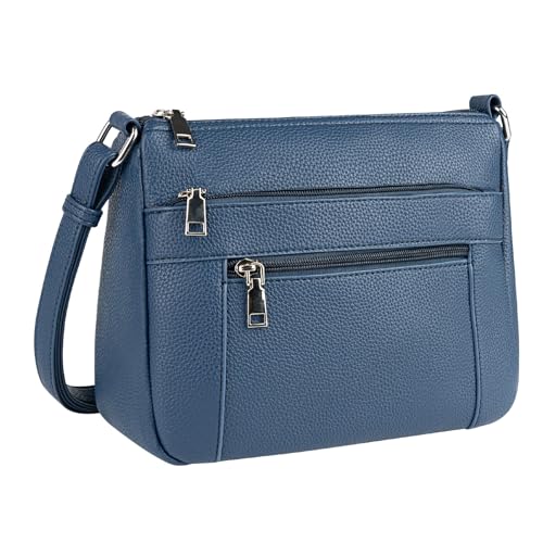 letech+ Umhängetasche Damen Mittelgroß Handtasche mittelgross Damen Schultertaschen Für Damen Leder PU Crossbody Bag Mehrere Fächertaschen für Einkaufen,Reisen Dunkel Blau von letech+