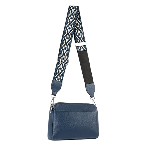 letech+ handtasche damen klein,Damen Kleine Umhängetasche PU Leder mit Abnehmbarem Schultergurt,Crossbody Bag Damen schultertasche damen mit drei Reißverschlussfächern Dunkel Blau von letech+