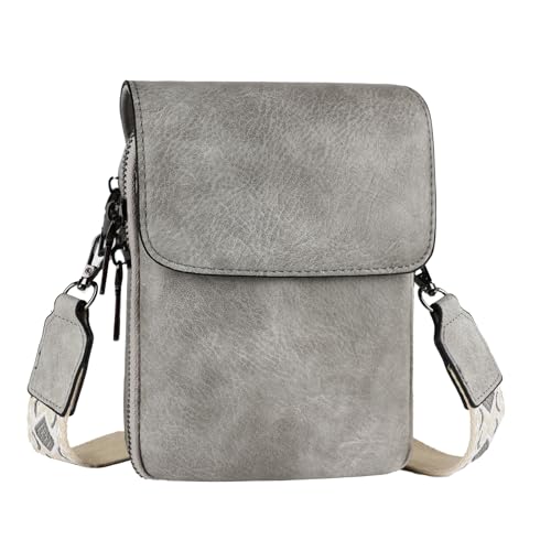 Letech+ Handtasche Damen Klein - PU Leder Umhängetasche mit Abnehmbarem Schultergurt, Crossbody Bag mit Drei Reißverschlussfächern, Grau von letech+