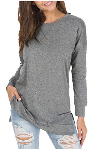 levaca Damen Fall Long Sleeve Side Split lose beiläufige Pullover Tunika Tops Klein Dunkelgrau von levaca