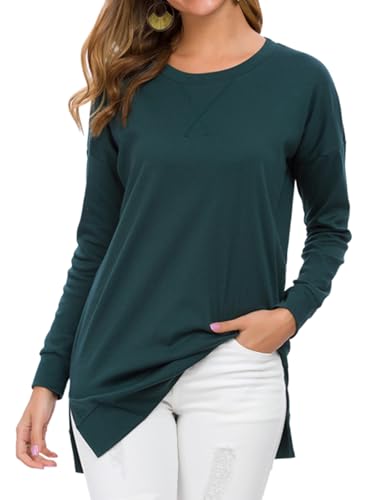 levaca Damen Herbst Langarm Seite Split Lose Blusen Casual Pullover Tunika Tops, 1 Grün, Klein von levaca