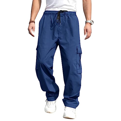 Lexiart Herren Wandern Cargo Pants Kordelzug Jogger Sweatpants Arbeit Sport Loose Fit Wanderhose mit Taschen, Blau, XXL von lexiart