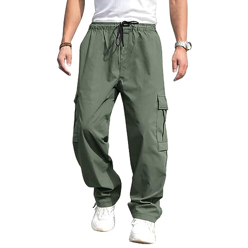 Lexiart Herren Wandern Cargo Pants Kordelzug Jogger Sweatpants Arbeit Sport Loose Fit Wanderhose mit Taschen, Hellgrün, X-Groß von lexiart