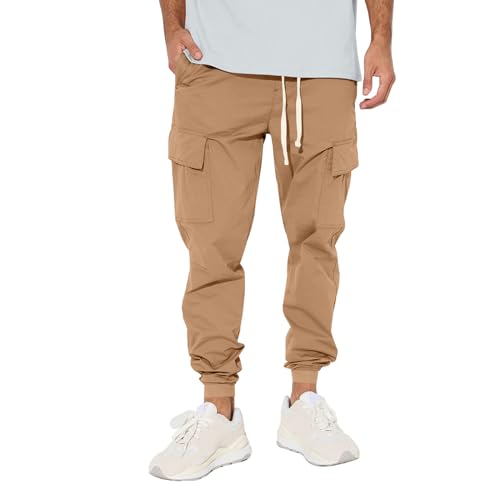 Modische Herren-Jogginghose, Cargo-Wanderhose, Kordelzug, lange Sweathose, Workout-Trainingshose für Fitnessstudio, Khaki, Mittel von lexiart