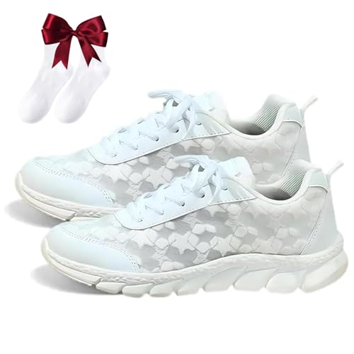 leyouyou Atmungsaktive Sneaker Mit Runder Und Spitzer Spitze, Luxuriöse Orthopädische Sneaker Für Damen, Atmungsaktive Orthopädische Sneaker Aus Mesh (Weiß,40) von leyouyou