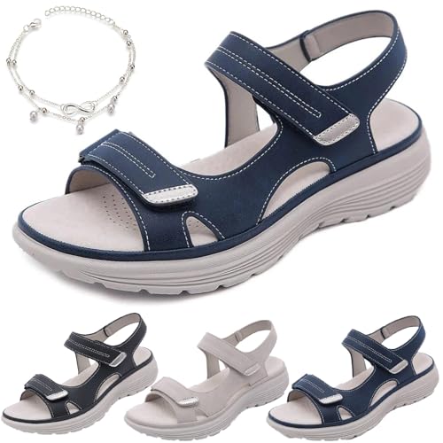 leyouyou Komfortable Ortho-Sandalen, Orthopädische Sandalen Für Damen Mit Fußgewölbeunterstützung, Verstellbare, Bequeme Flache Sandalen (Blau,40) von leyouyou