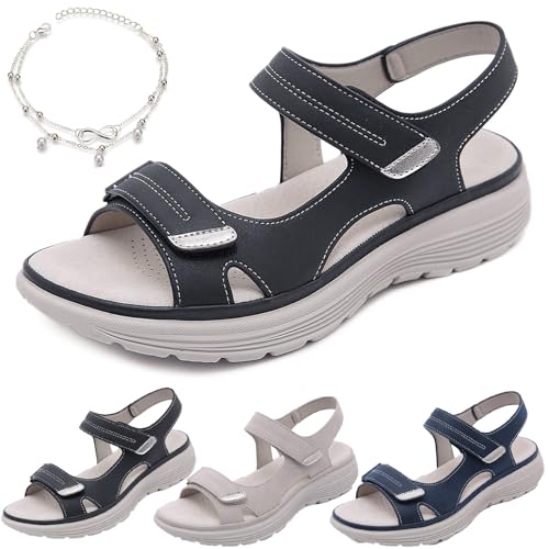 leyouyou Komfortable Ortho-Sandalen, Orthopädische Sandalen Für Damen Mit Fußgewölbeunterstützung, Verstellbare, Bequeme Flache Sandalen (Schwarz,40) von leyouyou