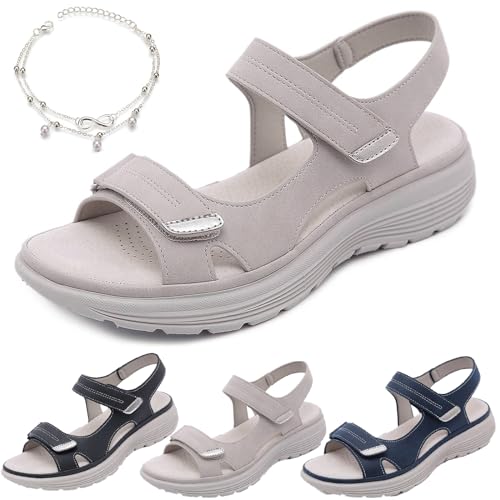 leyouyou Komfortable Ortho-Sandalen, Orthopädische Sandalen Für Damen Mit Fußgewölbeunterstützung, Verstellbare, Bequeme Flache Sandalen (Weiß,39) von leyouyou
