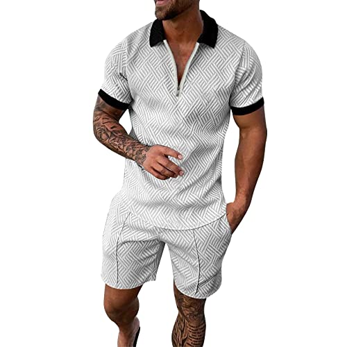 2024 Sommer Herren Sportanzug 2 Teiliges Outfit Trainingsanzug Polo-Hemd Casual Mode Sporthose Jogginganzug Kurzarm T-Shirts + Kurze Hose Sets Herrenanzug Bequemes Jogginganzug von liaddkv