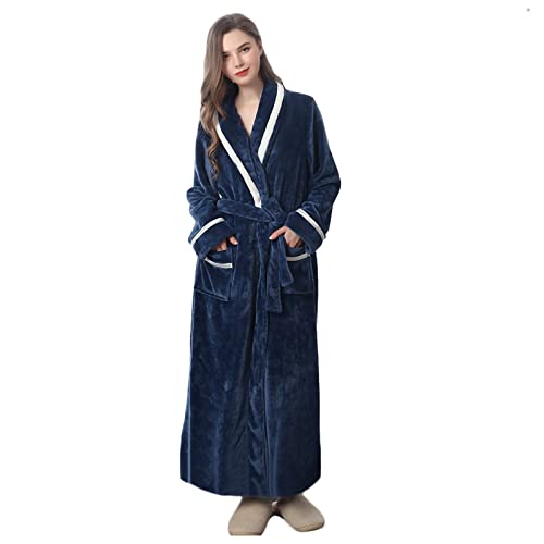 Couple-Morgenmantel Damen Extra Lang - Bademantel Herren XXXL Langarm Hausmantel Nachthemden Herbst Winter Pyjama Langarm Saunamantel Warm Frottee Kuschelig Schlafmantel Lila/Dunkelblau Nachtwäsche von liaddkv