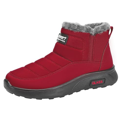 Damen Winter Stiefeletten Gefüttert Wasserdicht, Schneeboots Kurzschaft Schneestiefel High-Top Schlupfschuhe Elegant Ankle Boots Niedrig Absatz Winterschuhe Rutschsicher Knöchelschuhe von liaddkv