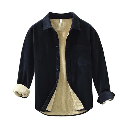 Hemd Herren Langarm Hemdjacke Herren Fleece Thermohemd Elegant Cord Hemd Weich und Warm Gefüttert Winterjacke Einfarbig Casual Freizeithemd Slim Fit Shirt Langarm Oberteil von liaddkv
