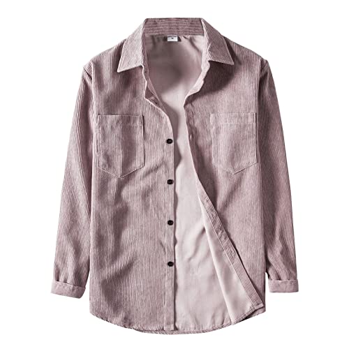 Herren Casual-Solid-Colour-Cord-Hemd Langarm-Reverse-Hemd Hellblaues Herren Hemd (Pink, L) von liaddkv