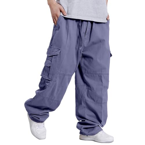 Hipster Fat Plus Size Hose mit weitem Bein Plus Size Herrenhose Hip Hop Baggy Multi Pocket Cargohose Cap Herren (Grey, M) von liaddkv