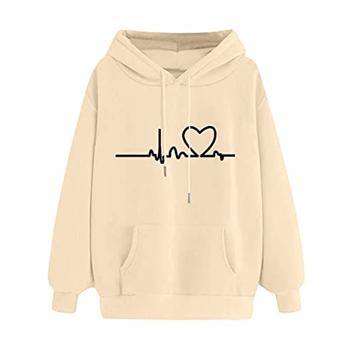 Hoodie Frauen Sweatshirt - Pullover Hooded Oberteile Langarmshirt Herz Druck Kapuzenpullover Mode Hoodies Bequem Casual Pulli Harajuku Sweatjacke Teenager Mädchen Kapuzenpulli Mit Tasche von liaddkv