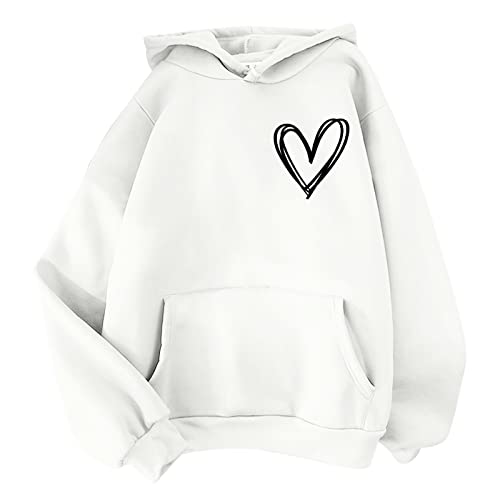 Hoodie Frauen Sweatshirt - Pullover Hooded Oberteile Langarmshirt Herz Druck Kapuzenpullover Mode Hoodies Bequem Casual Pulli Harajuku Sweatjacke Teenager Mädchen Kapuzenpulli Mit Tasche von liaddkv