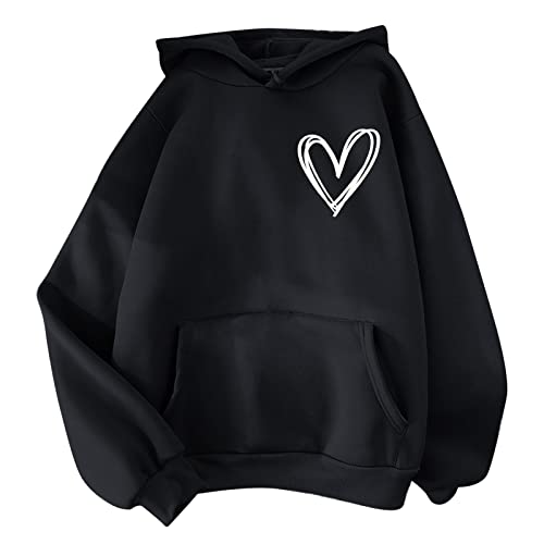 Hoodie Frauen Sweatshirt - Pullover Hooded Oberteile Langarmshirt Herz Druck Kapuzenpullover Mode Hoodies Bequem Casual Pulli Harajuku Sweatjacke Teenager Mädchen Kapuzenpulli Mit Tasche von liaddkv
