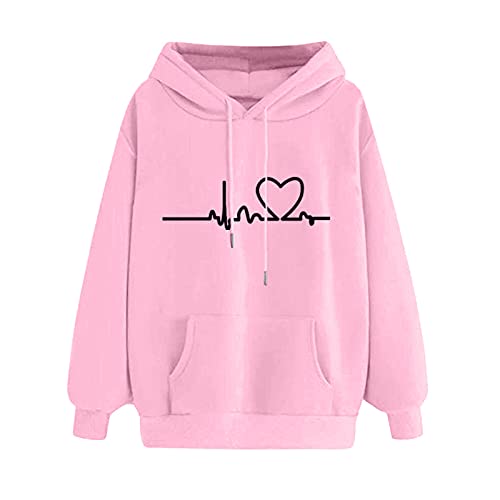 Hoodie Frauen Sweatshirt - Pullover Hooded Oberteile Langarmshirt Herz Druck Kapuzenpullover Mode Hoodies Bequem Casual Pulli Harajuku Sweatjacke Teenager Mädchen Kapuzenpulli Mit Tasche von liaddkv