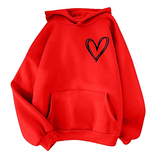 Hoodie Frauen Sweatshirt - Pullover Hooded Oberteile Langarmshirt Herz Druck Kapuzenpullover Mode Hoodies Bequem Casual Pulli Harajuku Sweatjacke Teenager Mädchen Kapuzenpulli Mit Tasche von liaddkv