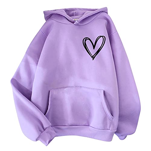 Hoodie Frauen Sweatshirt - Pullover Hooded Oberteile Langarmshirt Herz Druck Kapuzenpullover Mode Hoodies Bequem Casual Pulli Harajuku Sweatjacke Teenager Mädchen Kapuzenpulli Mit Tasche von liaddkv