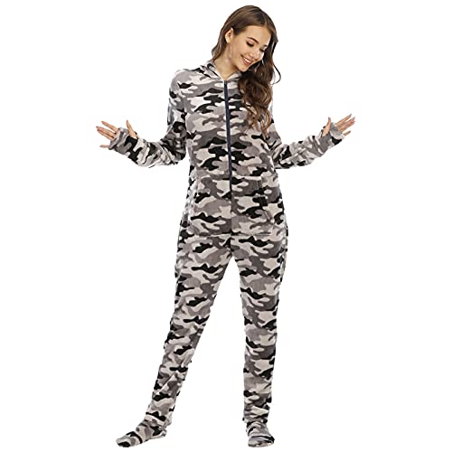 Jumpsuit Damen Elegant Winter - Bodysuit Damen Langarm Schlafoverall Mit Füßen Kuschelanzug Kuschelig Warm Onesie Herbst Winter Overall Langarm Lang Einteiler Baumwolle Fleece Hausanzug Druck Pyjama von liaddkv