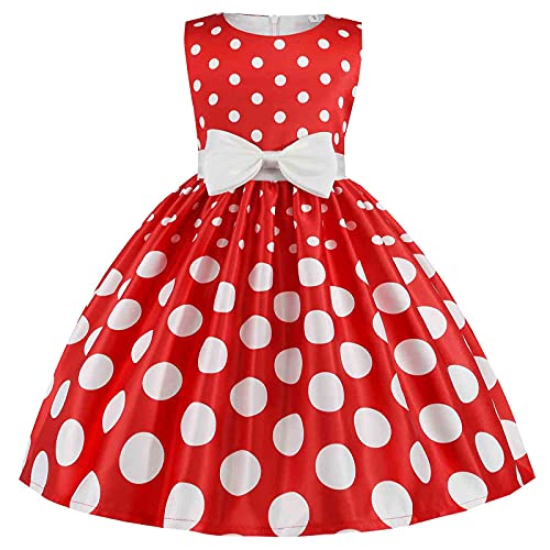 Mädchen 50er Jahre Vintage Polka Dot Blume Swing Rockabilly Abschlussball Party Kleid Festzug Weihnachten Hochzeit Formell Cocktail Abendkleid, rot, 2-3 Jahre von liaddkv