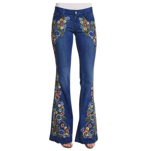 Schlaghose Damen Jeans Blumen Jeanshosen Jacquard Denimhose Vintage Stickerei Schlagjeans Elegante Bootcut Röhrenjeans Hohe Taille Flared Pants Y2K Style Denim Freizeithose von liaddkv