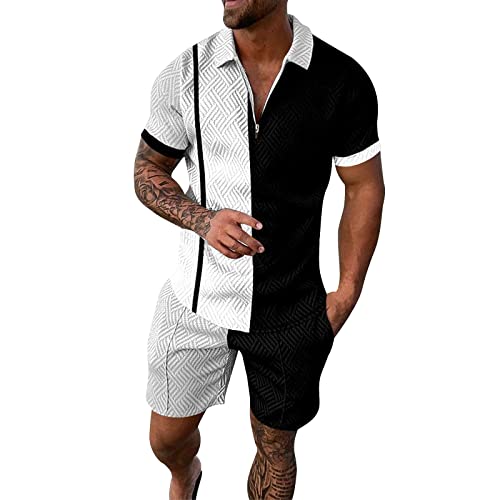 Sommer Herren Sportanzug 2 Teiliges Outfit, Trainingsanzug für Herren Sport Set Kurzarm T-Shirts + Kurze Hose Freizeitanzug Männer Bedruckt Polo-Hemd Casual Mode Sporthose Jogginganzug von liaddkv