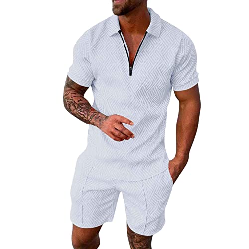 Sommer Herren Sportanzug 2 Teiliges Outfit, Trainingsanzug für Herren Sport Set Kurzarm T-Shirts + Kurze Hose Freizeitanzug Männer Bedruckt Polo-Hemd Casual Mode Sporthose Jogginganzug von liaddkv