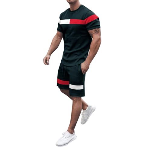 Trainingsanzug Für Herren - Sommer Sportanzug 2 Teiliges Outfit Sport Set Kurzarm T-Shirts + Kurze Hose Sets Freizeitanzug Männer Sommeranzug Mit Sporthose Activewear-Sets von liaddkv