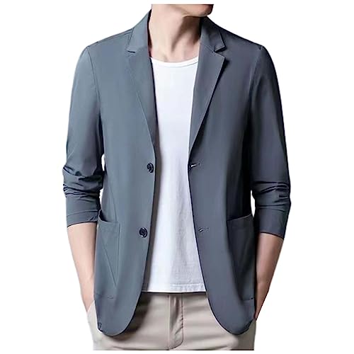 liaddkv 2024-Herren Sakko Sommer Leicht Dünn Anzugjacke Herren Regular Fit Herrenanzug Einfarbig Cargojacke Stretch Smokingjacke Reverskragen Freizeitjacke Slim Fit Anzugjacke Casual Freizeitanzug von liaddkv