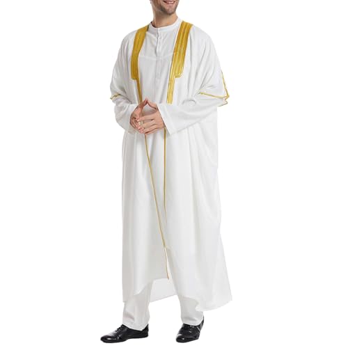 liaddkv Arabische Herrenbekleidung, muslimische einfarbige Robe mit Öffnung vorne, arabisches Herren-Anbetungskleid Hoodie Herren Jack (White, M) von liaddkv