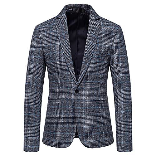 liaddkv Blazer Herren Blau Klassisch Karierte Sakko Herren Slim Fit Freizeit Anzugjacke Freizeitanzug Herren Lang Business-Anzug Jacke für Hochzeit, Abschlussball, Party, Anzug oder Smoking von liaddkv