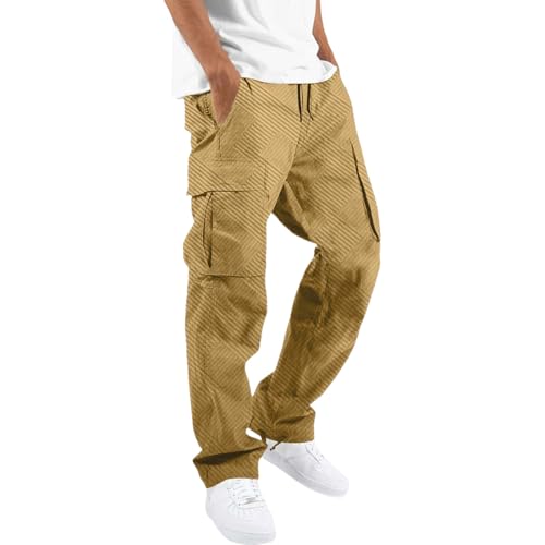 liaddkv Cargohose Herren Baggy Jogginghose Baumwolle Gestreift Chino Hose Arbeitshosen Elastische Jogging Hose mit Kordelzug Taschen Einfarbig Sweathosen Bequem Atmungsaktiv Jogger Cargohose von liaddkv