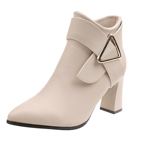 liaddkv Damen Ankle Boots Mit Absatz Leder, High Heels Stiefel Mit Seitlichem Reißverschluss Pfennigasbatz Stiefeletten Kunstleder Damenstiefel Business Büro Knöchelschuhe Winterboots von liaddkv