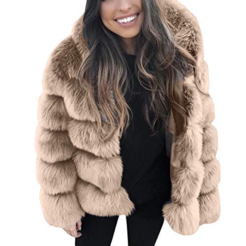 liaddkv Damen Kunstpelz Mantel Kurzer Übergangsjacke Mit Kapuzen Faux Pelz Winterjacke Kunstfell Fleecejacke Crop Pelzmantel Flauschige Cardigan Mantel Plüsch Felljacke Einfarbig Dicker ParkaA von liaddkv