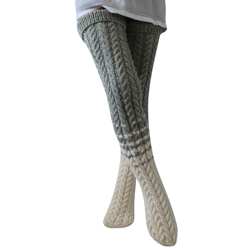 liaddkv Damen-Overknee-Strümpfe aus geflochtener Wolle mit Farbblockierung Kostüm Partner (Grey, One Size) von liaddkv