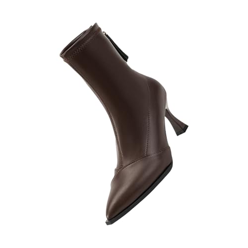 liaddkv Damen Stiefeletten Mit Pfennigabsatz, Halbstiefel Klassisch High Heels Stiefeletten Stiletto Spitze Schlupfstiefel Kurzschaft Winterboots Elegant Business Ankle Boots Pu Leder Stiefel von liaddkv