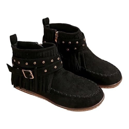 liaddkv Damen Winter Stiefeletten Elegant, Ankle Boots Mit Fransen Flacher Absatz Westernstiefel Kurzschaft Winterstiefel Teenager-Mädchen Knöchelschuhe Rutschsicher Schneestiefel Schlupfstiefel von liaddkv