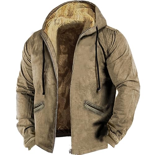 liaddkv Farblich passende Herren-Baumwolljacke mit Kapuze und Reißverschluss down Mantel Herren (Khaki, XL) von liaddkv