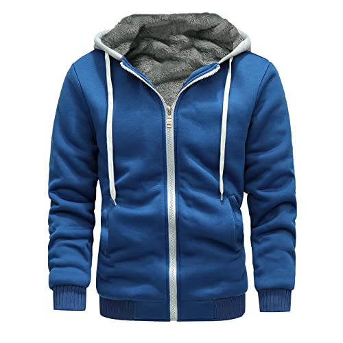 liaddkv Herren Herbst und Winter Mode Lässig Einfarbig Reißverschluss Mit Kapuze Fleece Dicker Mantel Fleece Mantel Jacke Dünne Mantel Herren (Blue, L) von liaddkv